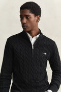 BLACK, COTTON CABLE HALF ZIP, CLOSE-UP BY GANT AU.