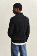 BLACK, COTTON CABLE HALF ZIP, BACK-VIEW BY GANT AU.
