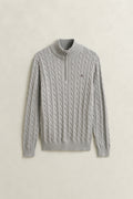 GREY MELANGE, COTTON CABLE HALF ZIP BY GANT AU.