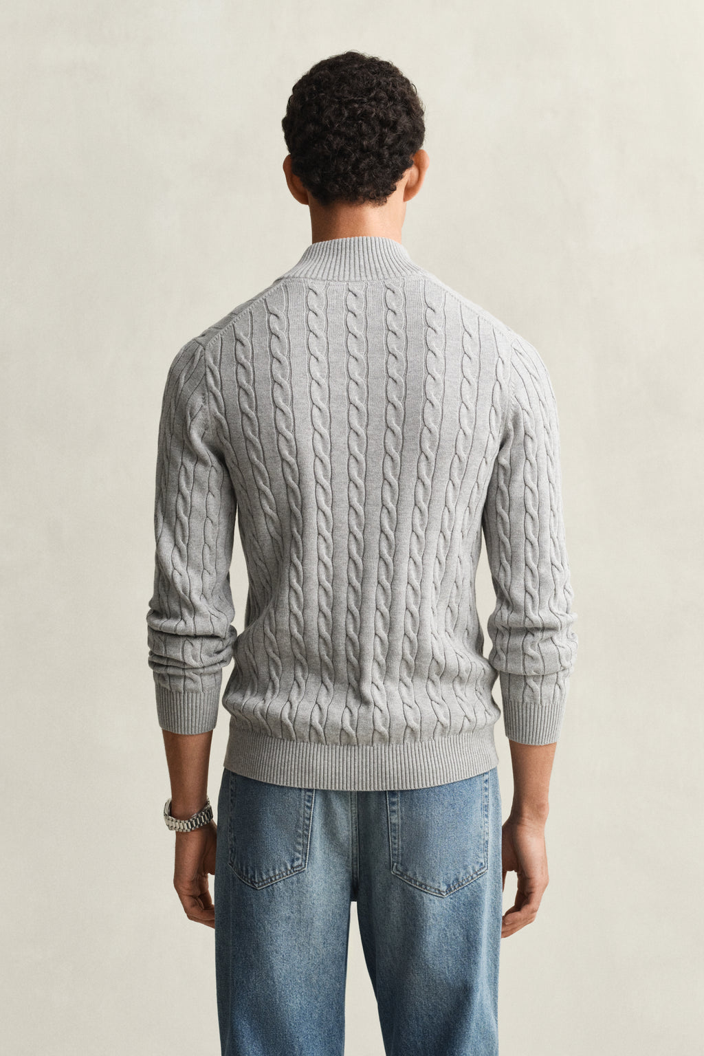 GREY MELANGE, Cable Knit Half-Zip Sweater, BACK-VIEW BY GANT AU.