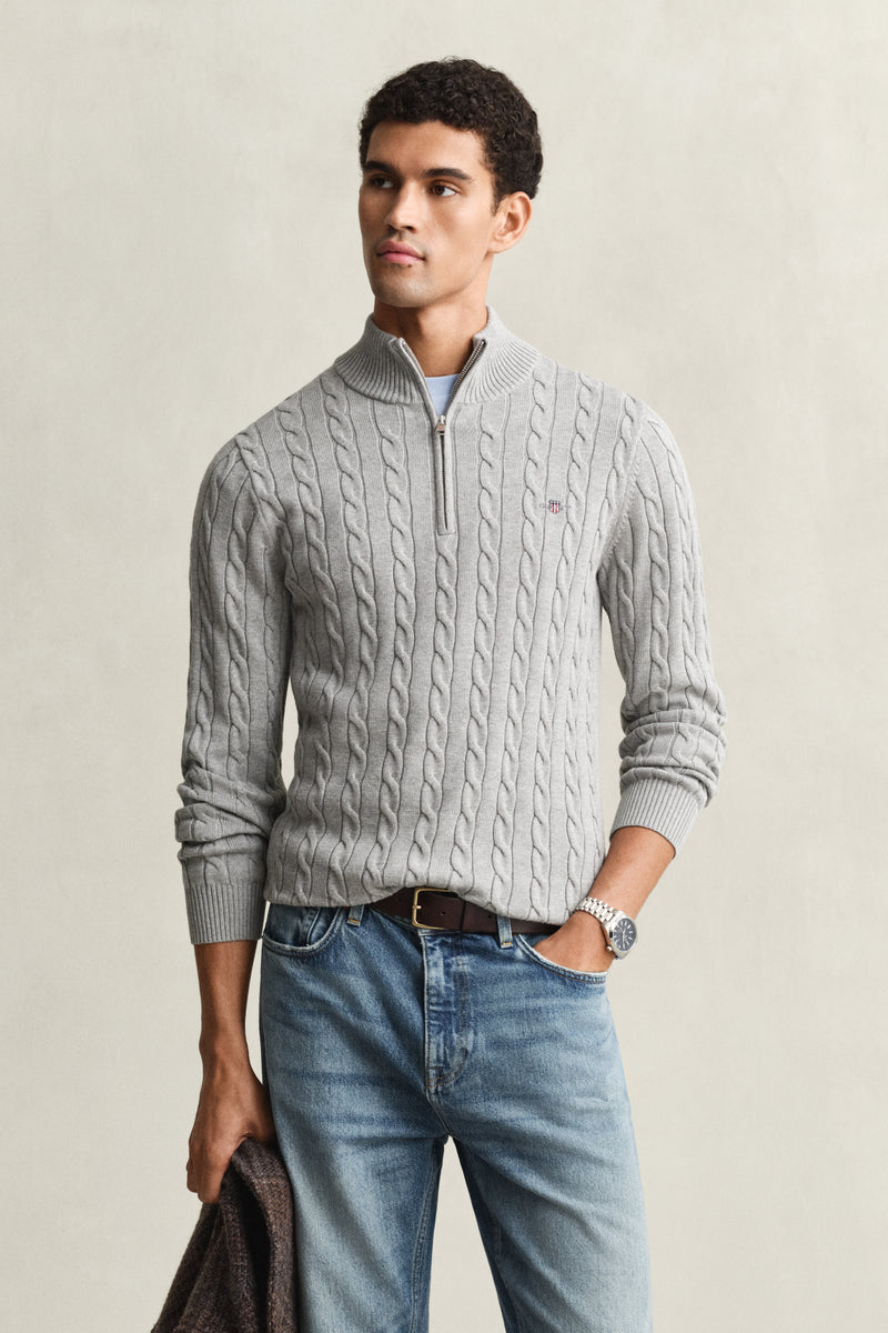 Cotton Cable Knit Half-Zip Sweater