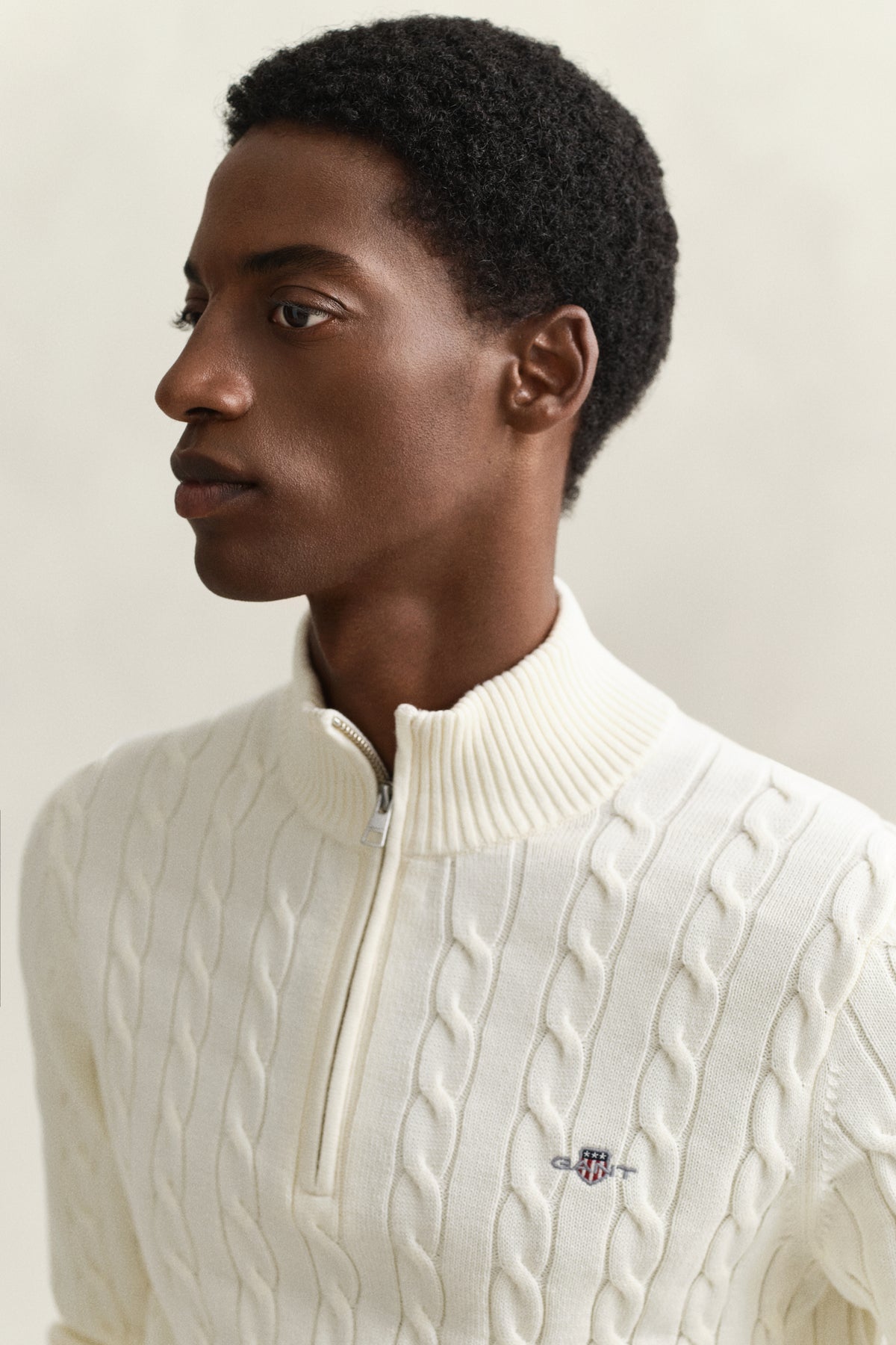 CREAM, Cable Knit Half-Zip Sweater, CLOSE-UP BY GANT AU.