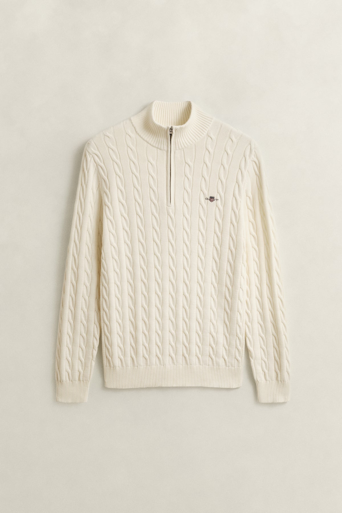 CREAM, Cable Knit Half-Zip Sweater, FRONT-VIEW BY GANT AU.