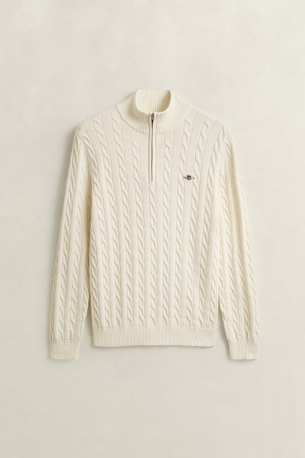CREAM, Cable Knit Half-Zip Sweater, FRONT-VIEW BY GANT AU.