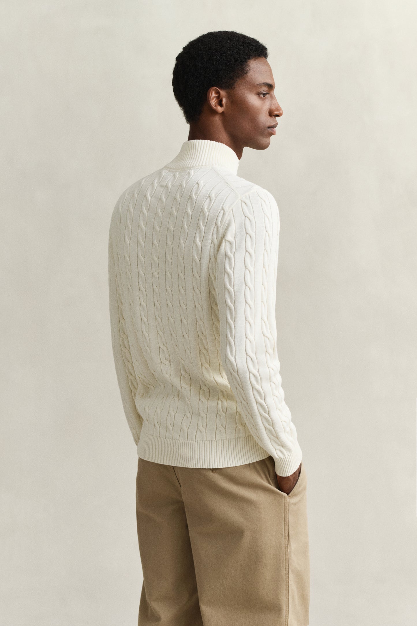 CREAM, Cable Knit Half-Zip Sweater, BACK-VIEW BY GANT AU.