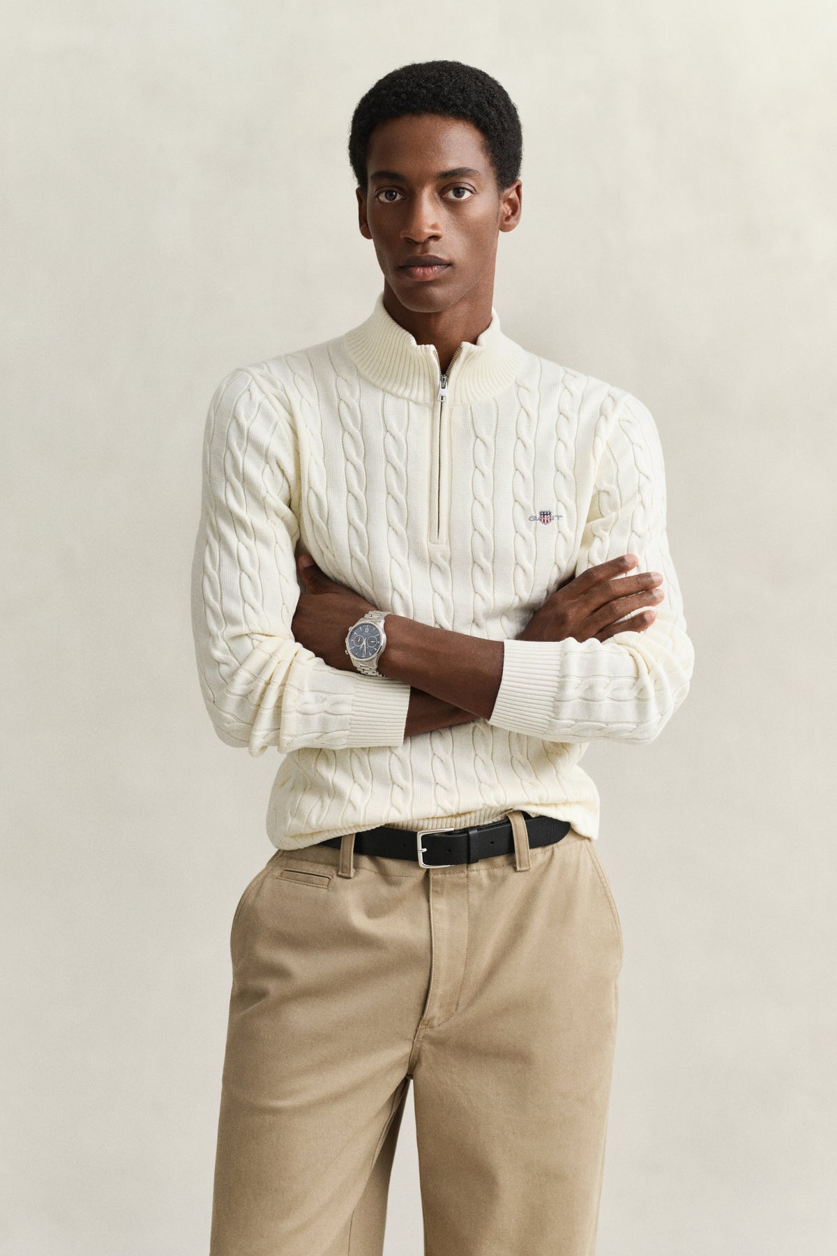 CREAM, Cable Knit Half-Zip Sweater BY GANT AU.