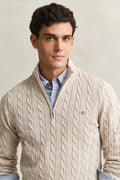 OAT MELANGE, COTTON CABLE HALF ZIP, CLOSE-UP BY GANT AU.