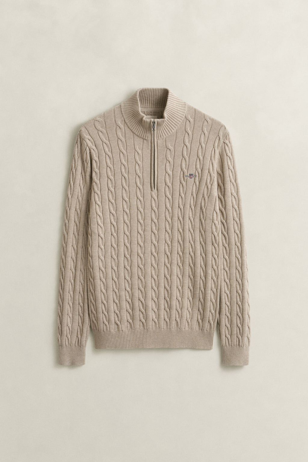 OAT MELANGE, Cable Knit Half-Zip Sweater, FLAT-LAY BY GANT AU.
