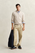 OAT MELANGE, COTTON CABLE HALF ZIP BY GANT AU.