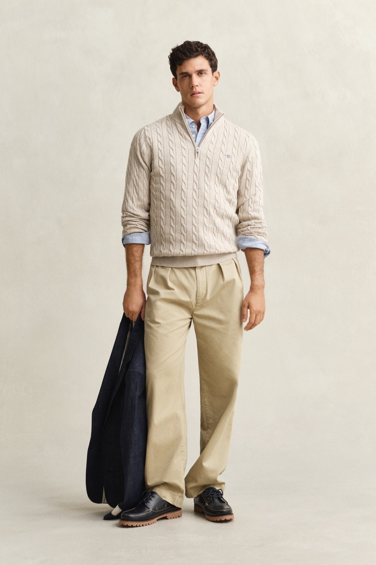 OAT MELANGE, COTTON CABLE HALF ZIP BY GANT AU.
