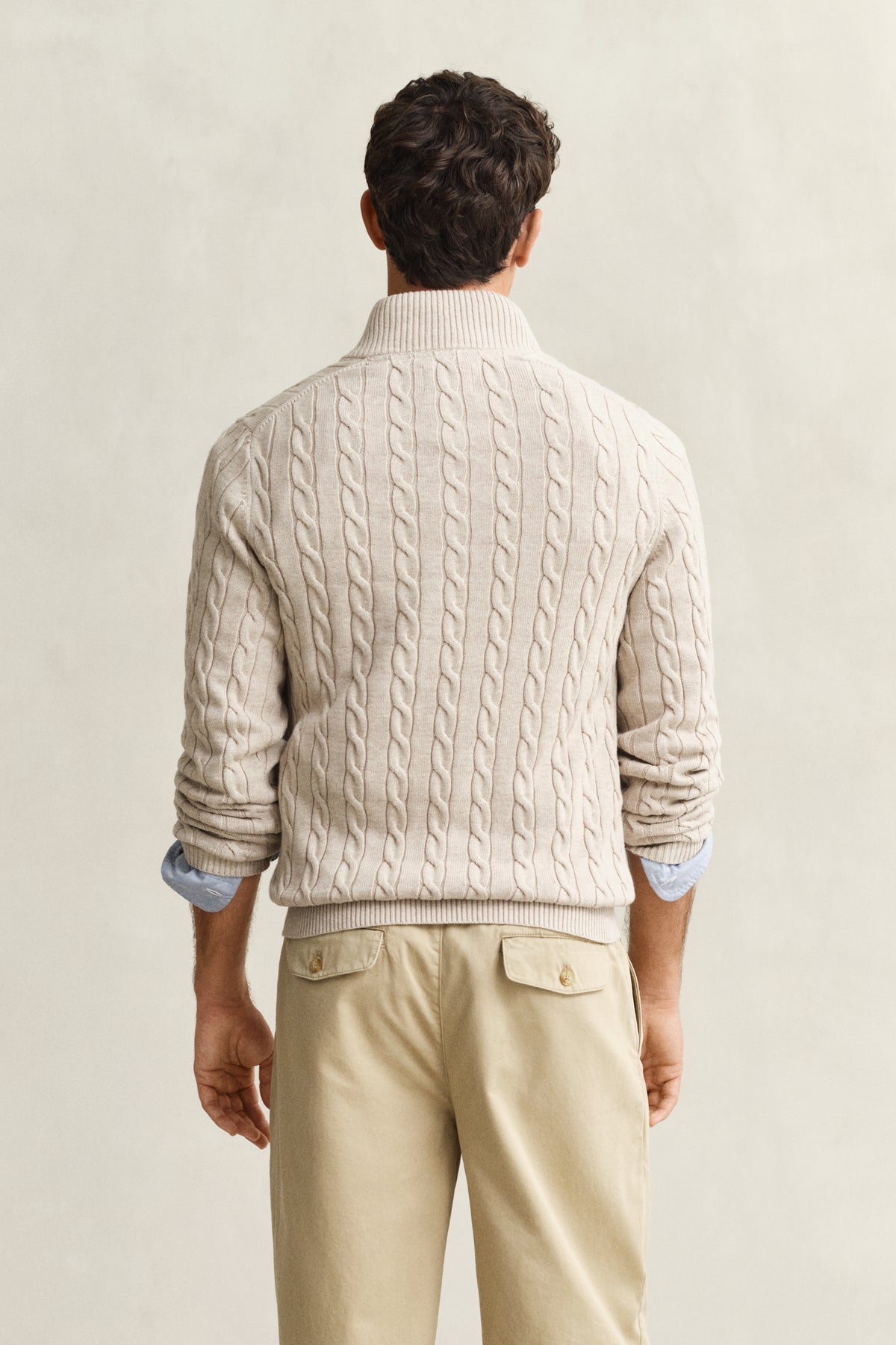 OAT MELANGE, COTTON CABLE HALF ZIP, BACK-VIEW BY GANT AU.