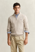 OAT MELANGE, COTTON CABLE HALF ZIP, FRONT-VIEW BY GANT AU.