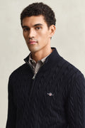 EVENING BLUE, Cable Knit Half-Zip Sweater, CLOSE-UP BY GANT AU.