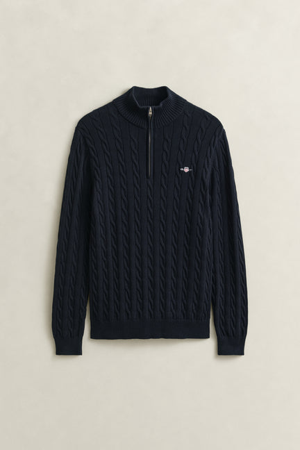 EVENING BLUE, Cable Knit Half-Zip Sweater, FRONT-VIEW BY GANT AU.