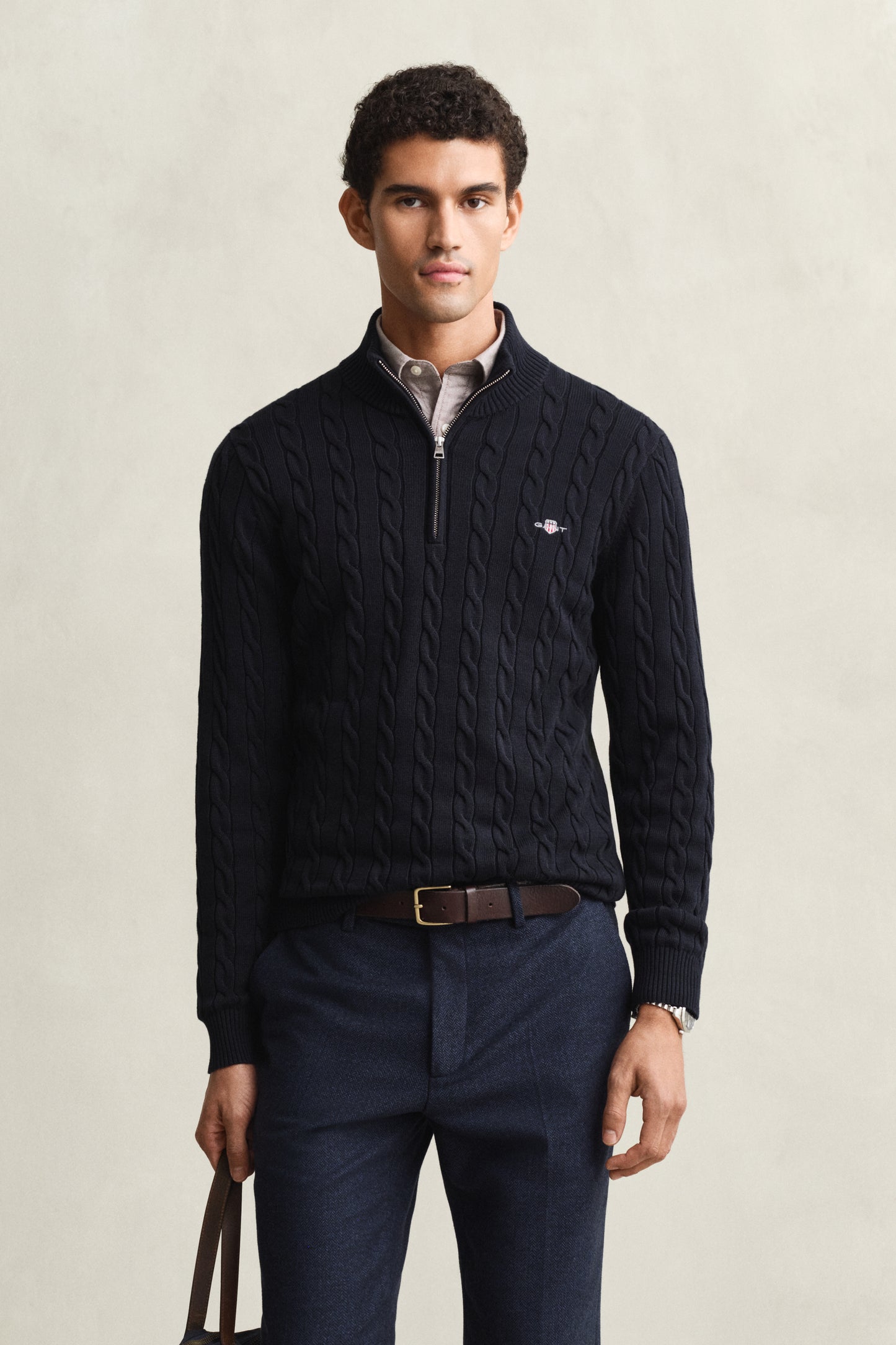 EVENING BLUE, Cable Knit Half-Zip Sweater BY GANT AU.