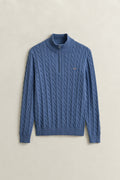 DENIM BLUE MELANGE, COTTON CABLE HALF ZIP, FLAT-LAY BY GANT AU.