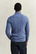 DENIM BLUE MELANGE, COTTON CABLE HALF ZIP, BACK-VIEW BY GANT AU.