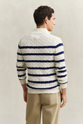 CREAM, STRIPED COTTON CABLE HALF ZIP, BACK-VIEW BY GANT AU.