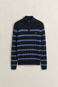 EVENING BLUE, STRIPED COTTON CABLE HALF ZIP, FLAT-LAY BY GANT AU.