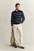 EVENING BLUE, STRIPED COTTON CABLE HALF ZIP BY GANT AU.