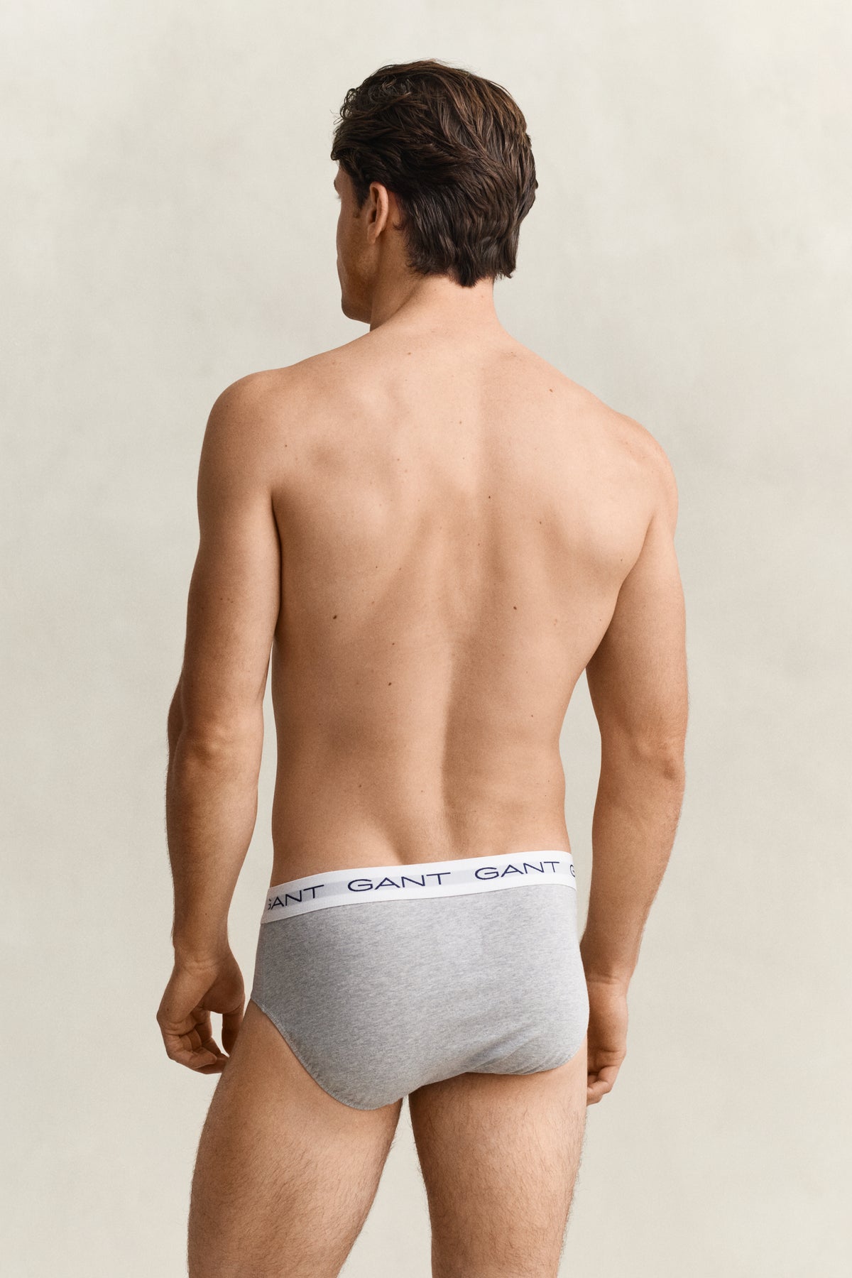 LIGHT GREY MELANGE, BRIEF 3-PACK, BACK-VIEW BY GANT AU.