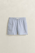 VINTAGE BLUE, STRIPED SEERSUCKER SWIM SHORTS, FRONT-VIEW BY GANT AU.