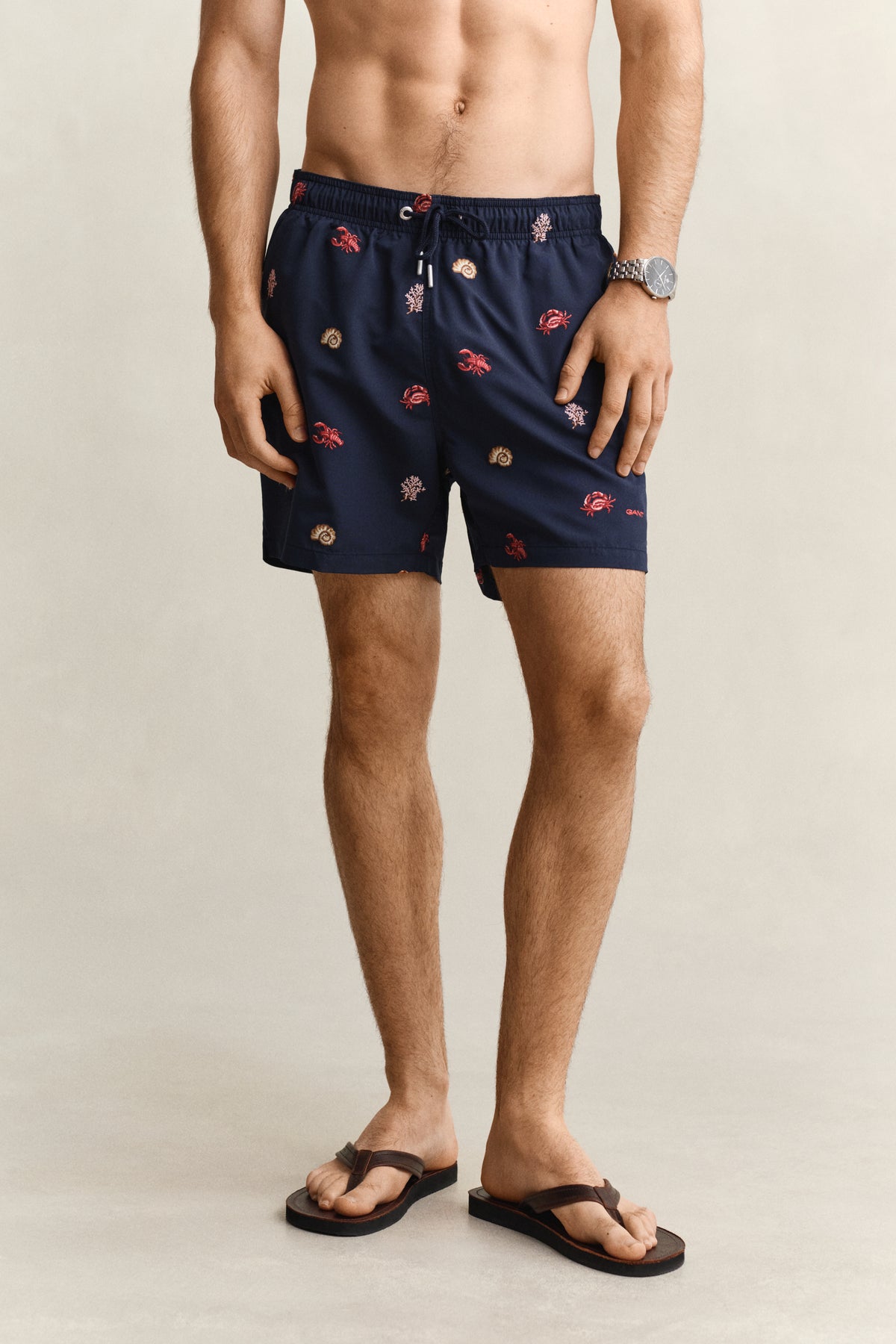 MARINE, LOBSTER EMBROIDERY SWIM SHORTS, CLOSE-UP BY GANT AU.