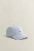 MUTED BLUE, SHIELD COTTON TWILL CAP, FRONT-VIEW BY GANT AU.