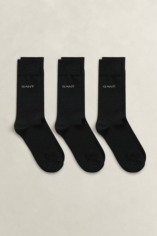 BLACK, MERCERIZED COTTON SOCKS 3-PACK BY GANT AU.