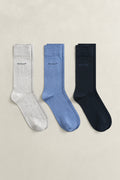 DENIM BLUE MELANGE, 3-Pack Mercerized Cotton Socks BY GANT AU.