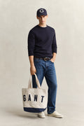 CREAM, CONTRAST COLOR CANVAS TOTE BAG BY GANT AU.
