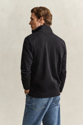 BLACK, REG SHIELD FULL ZIP SWEAT, BACK-VIEW BY GANT AU.
