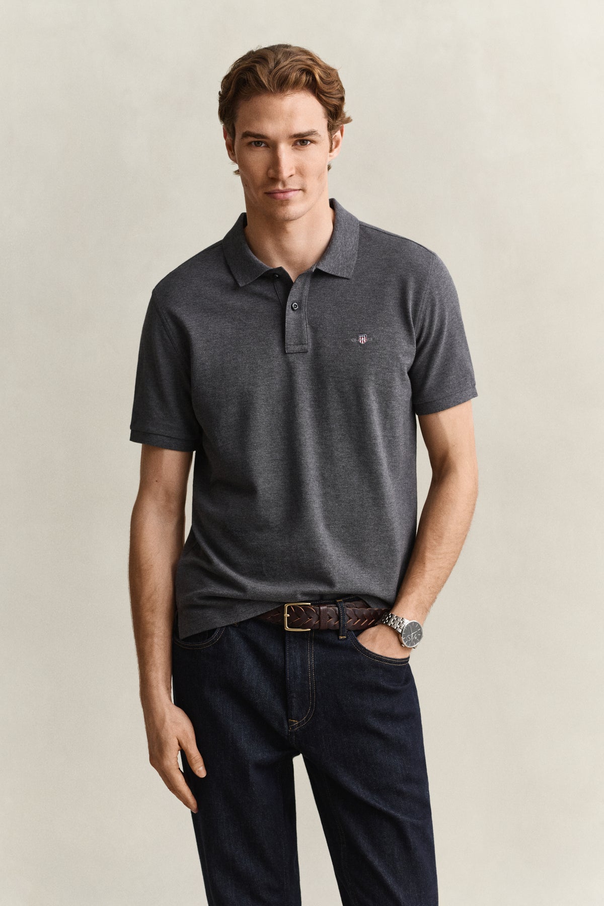 ANTRACIT MELANGE, Classic Regular Polo Shirt, FRONT-VIEW BY GANT AU.