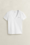 WHITE, REG SHIELD SS V-NECK T-SHIRT, FLAT-LAY BY GANT AU.