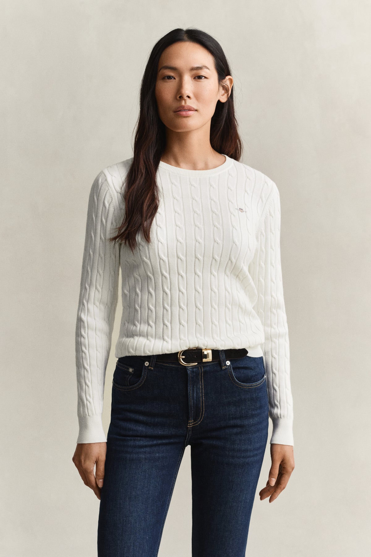 EGGSHELL, Classic Cable Knit Sweater, FRONT-VIEW BY GANT AU.