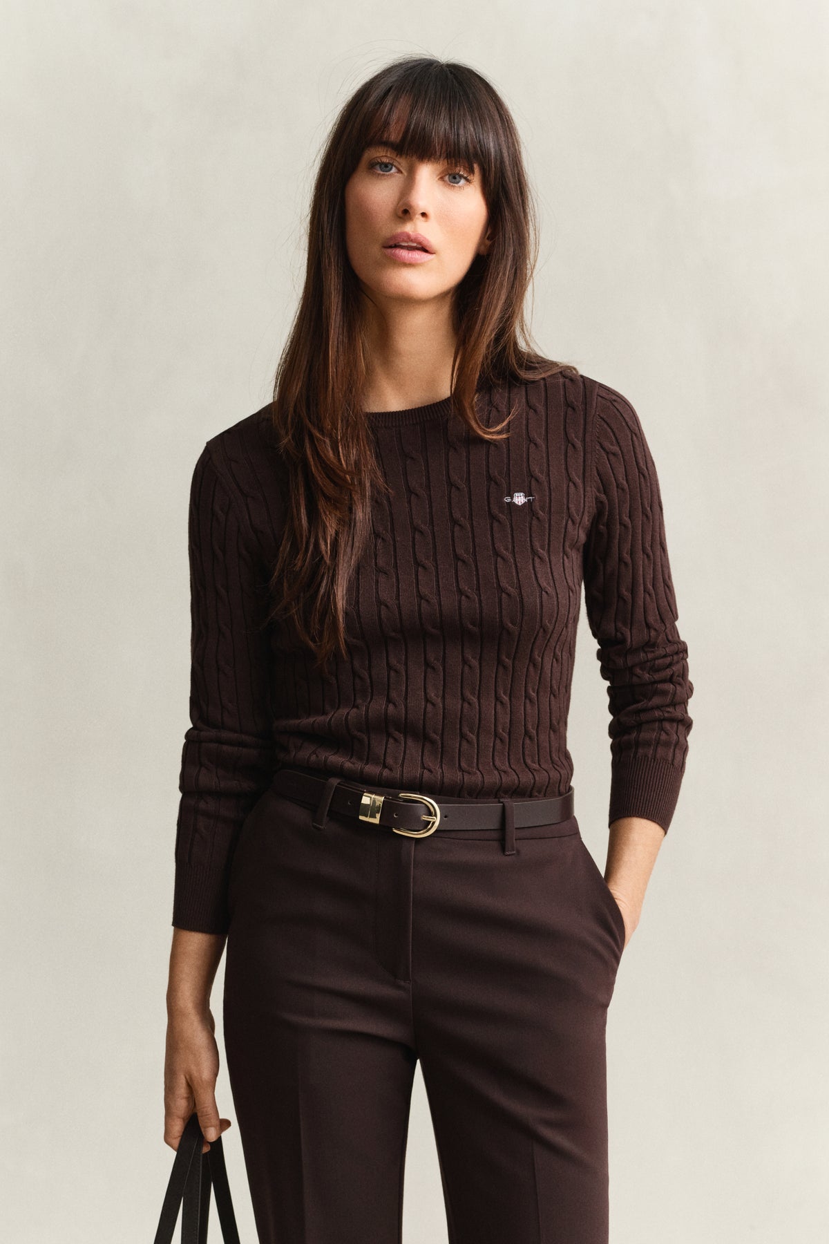 DEEP BROWN, Classic Cable Knit Sweater, FRONT-VIEW BY GANT AU.