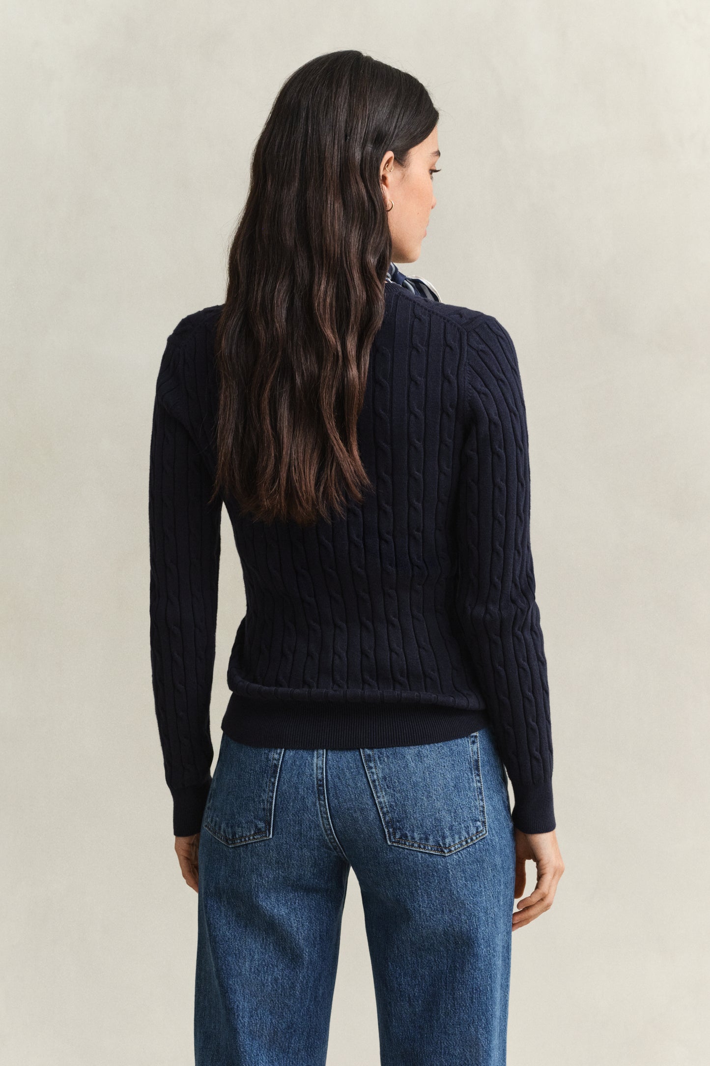 EVENING BLUE, Classic Cable Knit Sweater, BACK-VIEW BY GANT AU.