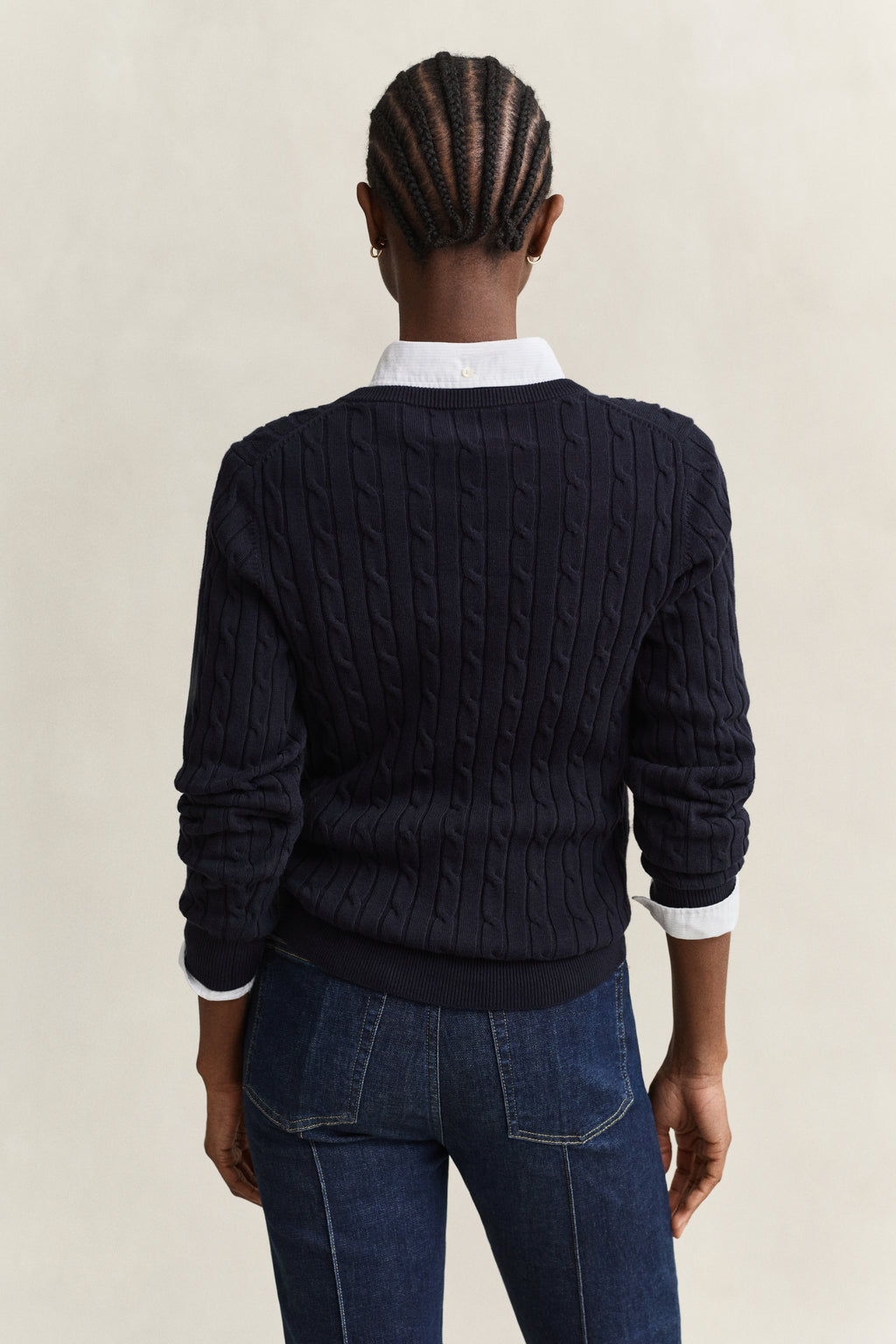 EVENING BLUE, Classic Cable Knit Sweater, BACK-VIEW BY GANT AU.