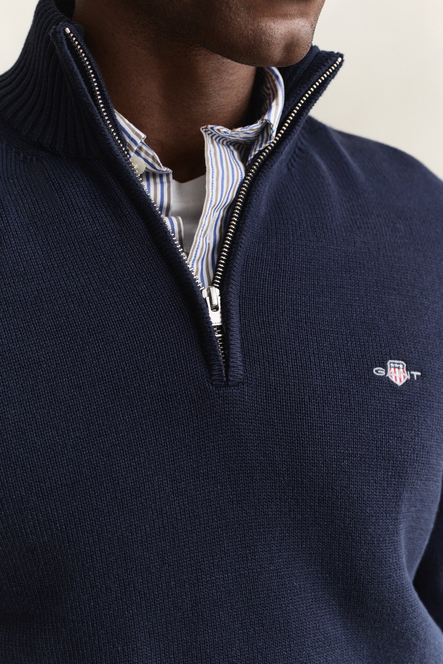 EVENING BLUE, Cotton Knit Half-Zip Sweater, CLOSE-UP BY GANT AU.