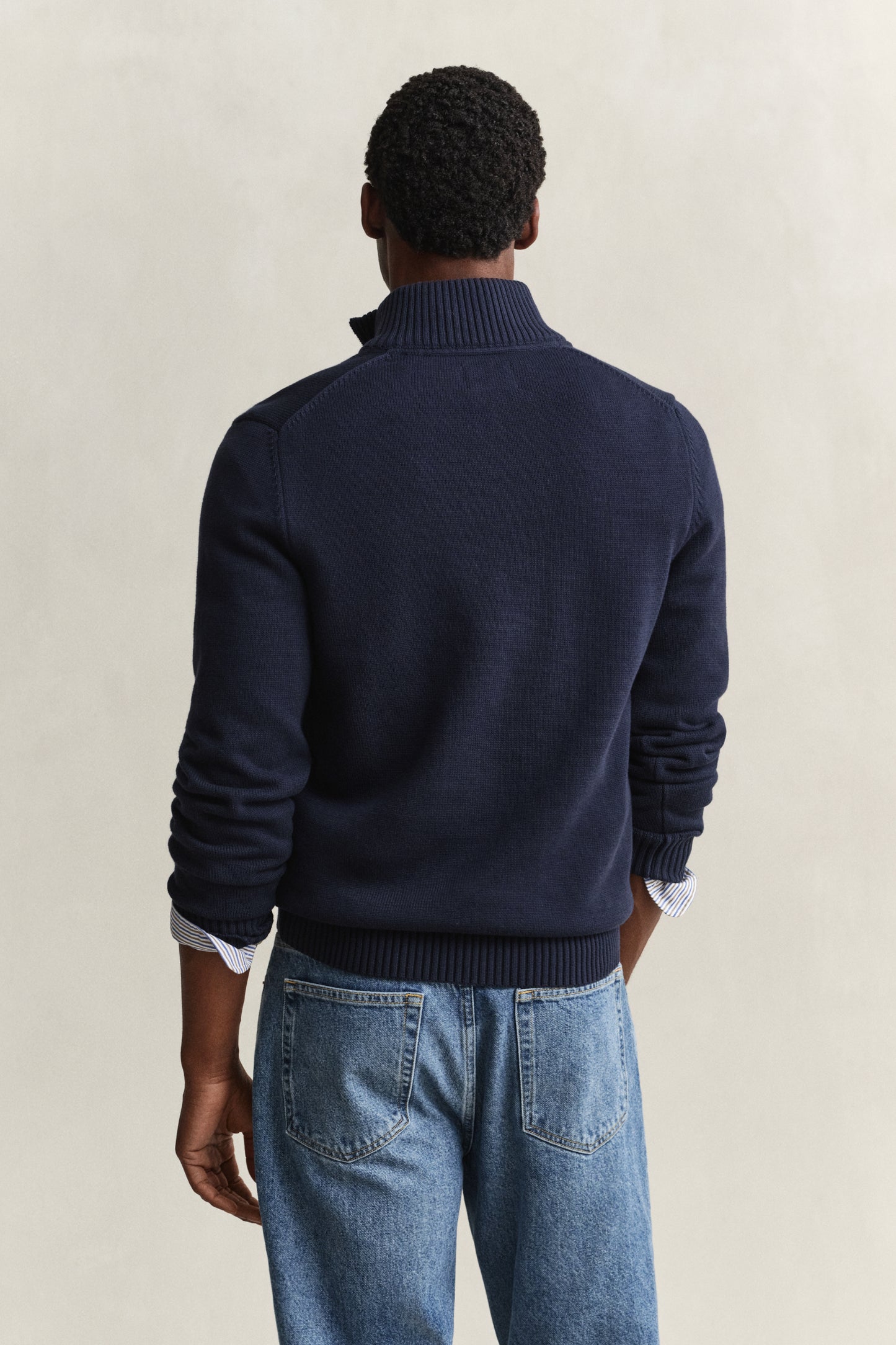 EVENING BLUE, Cotton Knit Half-Zip Sweater, BACK-VIEW BY GANT AU.