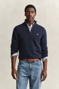 EVENING BLUE, Cotton Knit Half-Zip Sweater, FRONT-VIEW BY GANT AU.