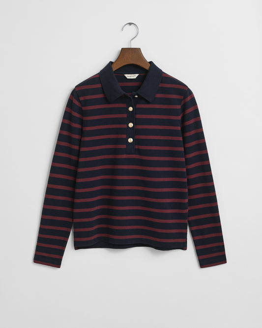 Breton Striped Long Sleeve Piqué Polo Shirt