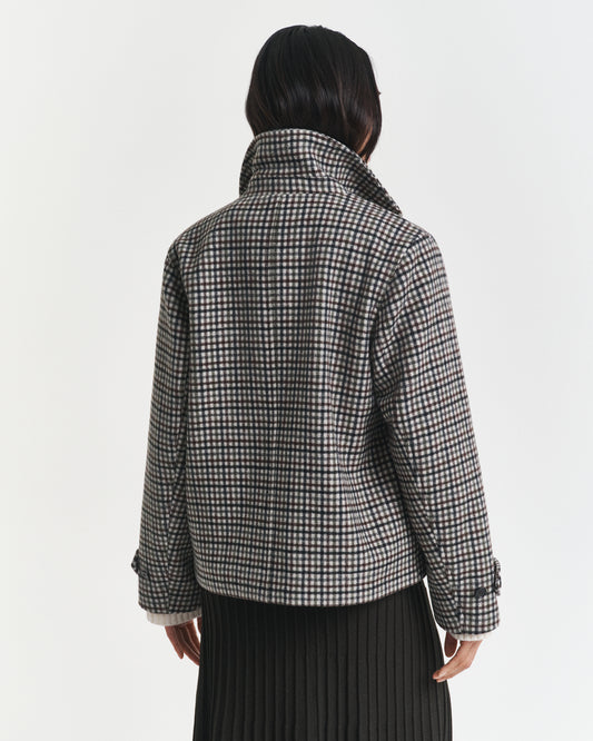 Short Checked Wool Blend Car Coat