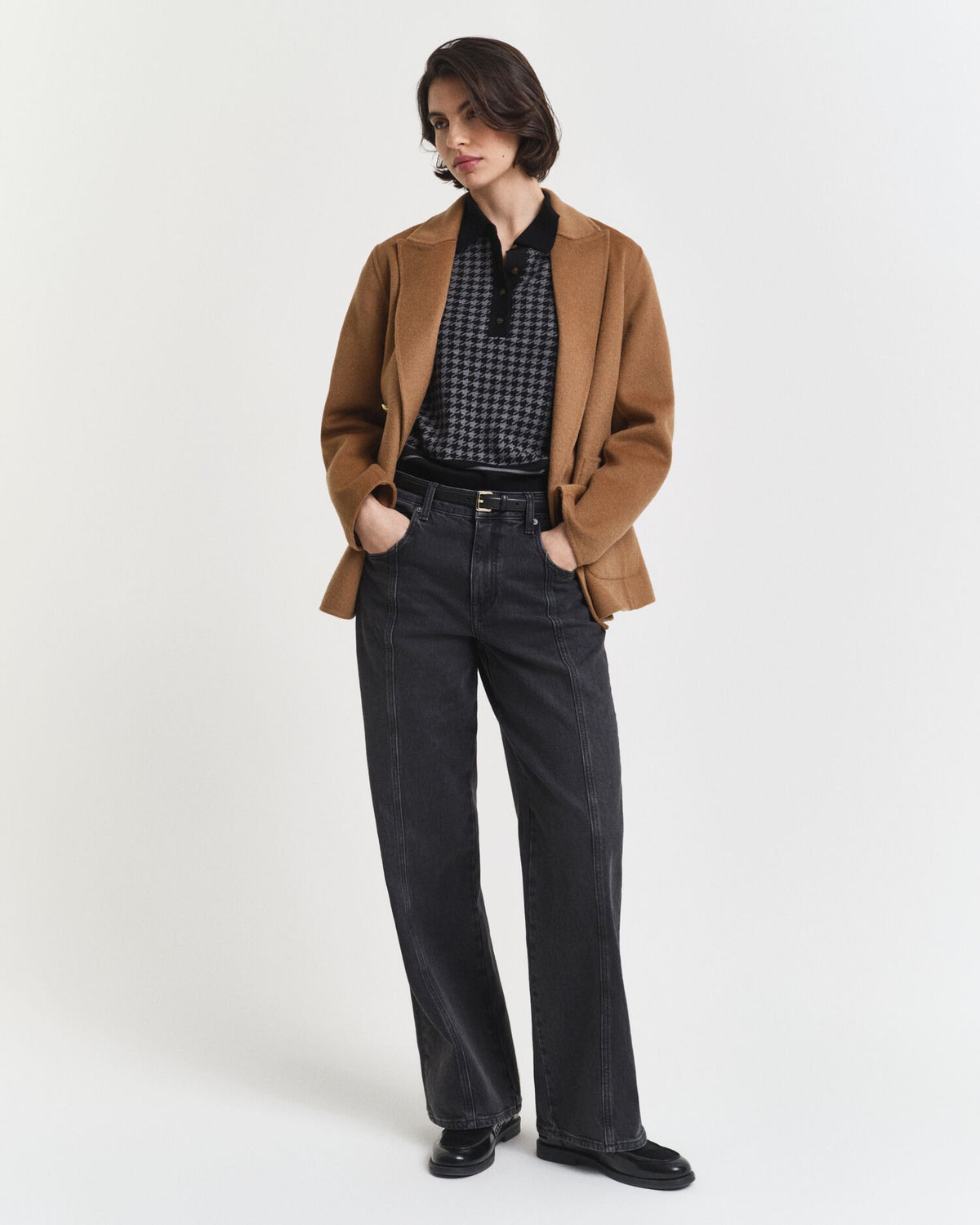 Houndstooth Jacquard Polo Sweater