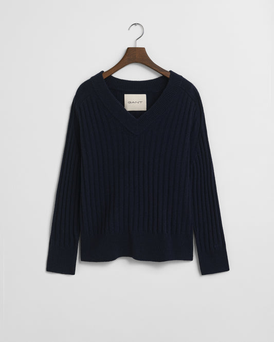 Ribbed Wool V-Neck Sweater