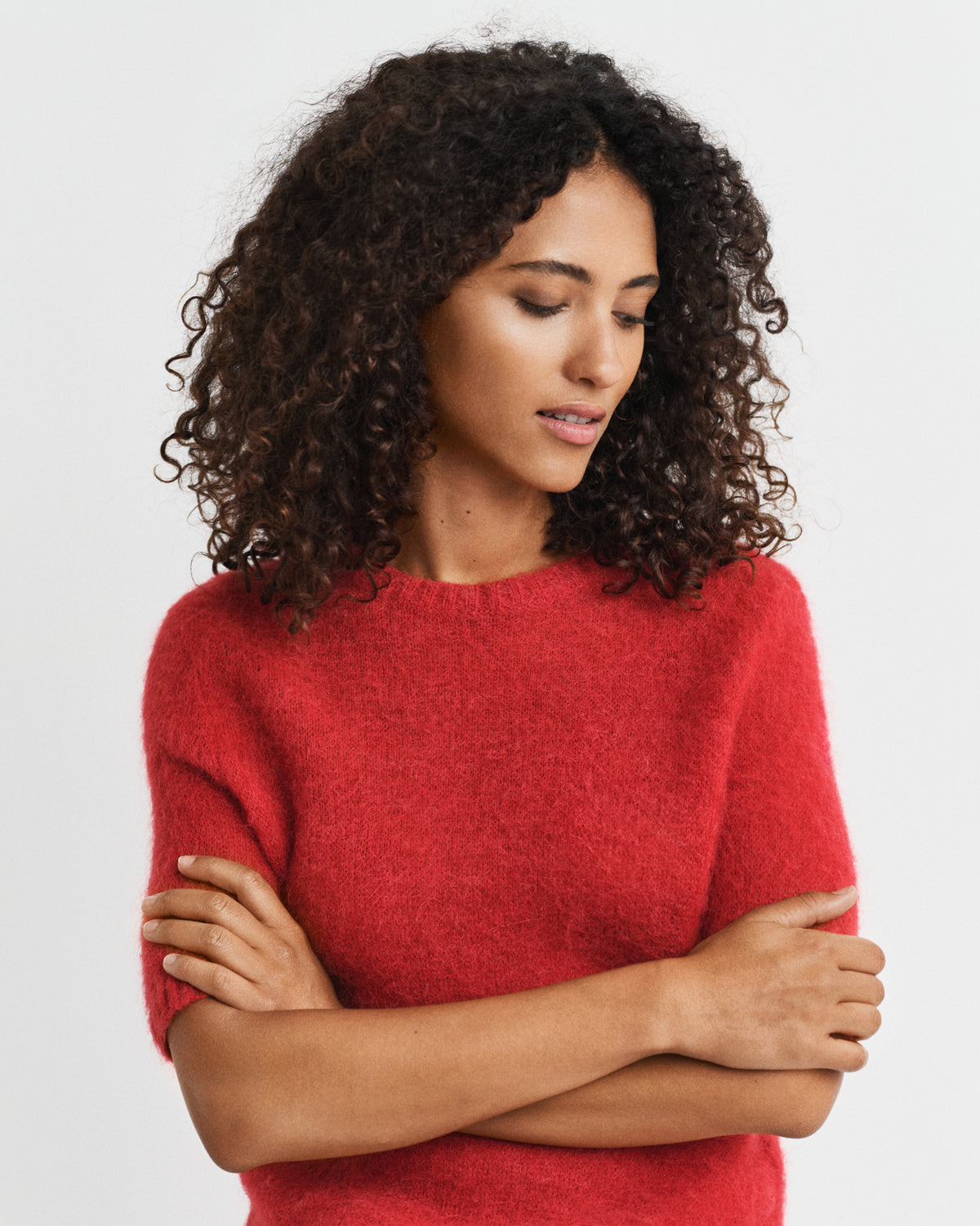 Mohair Blend Short Sleeve Crew Neck Sweater