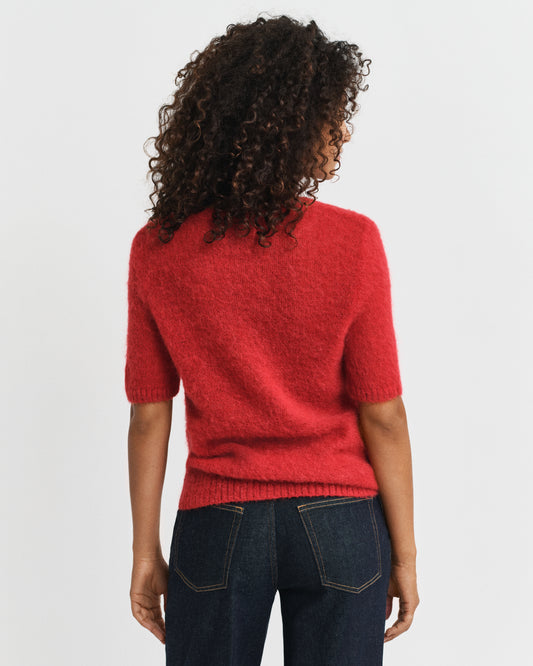 Mohair Blend Short Sleeve Crew Neck Sweater