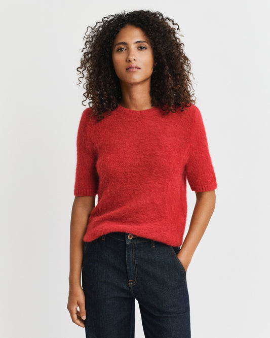 Mohair Blend Short Sleeve Crew Neck Sweater