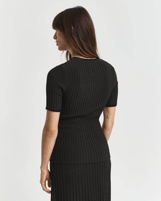 Contrast Ribbed Short Sleeve Sweater