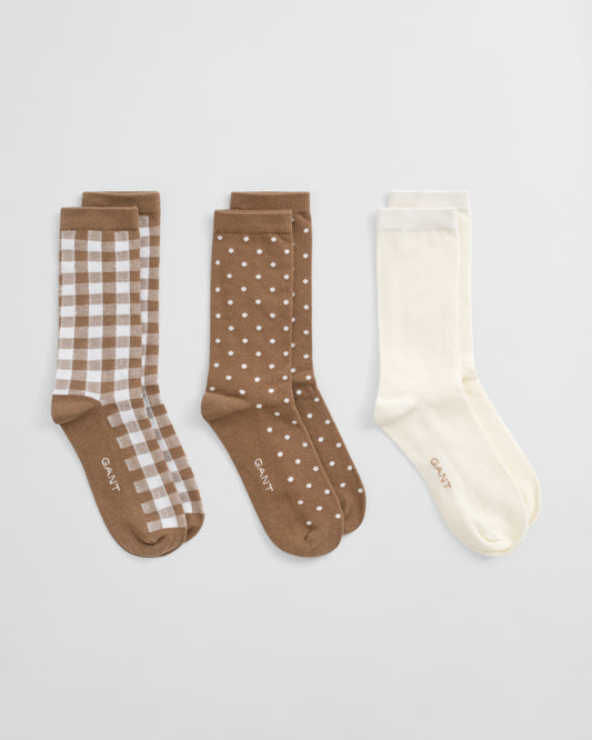 3-Pack Dot & Gingham Checked Socks